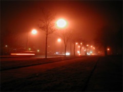 streetlights in fog